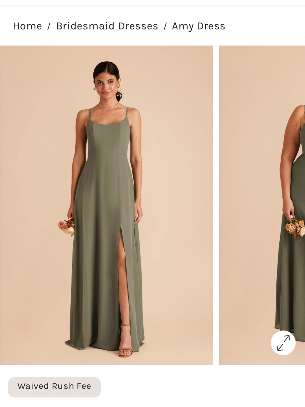 Revelry Olive Green Spaghetti-Strap Bridesmaid Gown